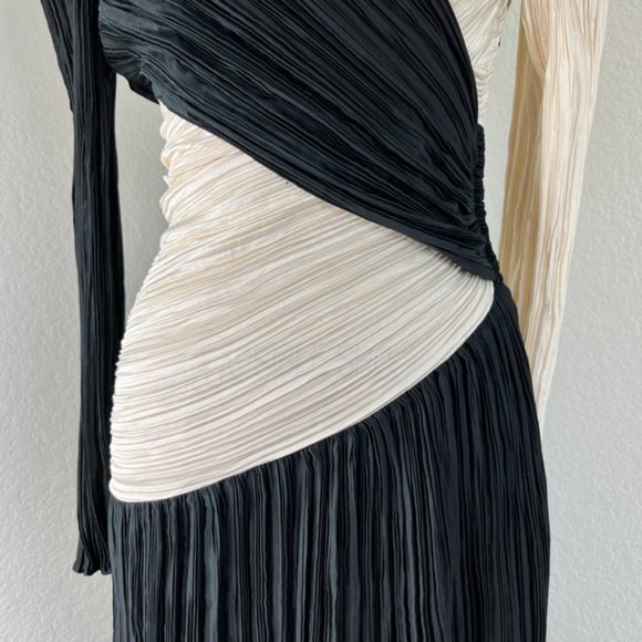 Mary McFadden Brook Shields Color Block Pleated Panel Floor Length Evening Gown - Picture 5 of 13